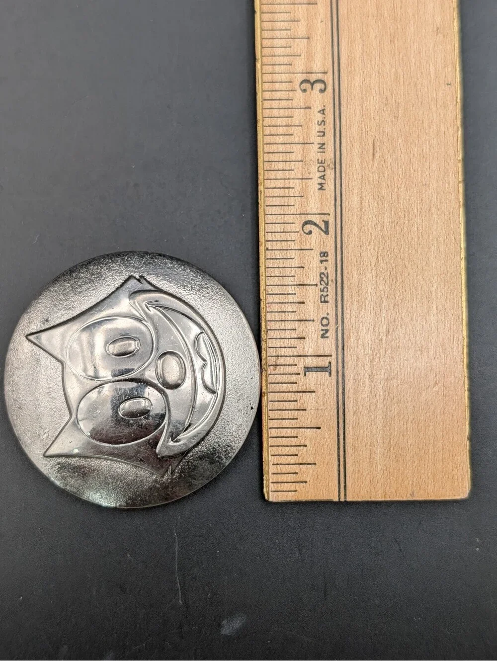 Vintage Felix The Cat Compact Case Cover Engine Turned Silver Tone Metal 1.75